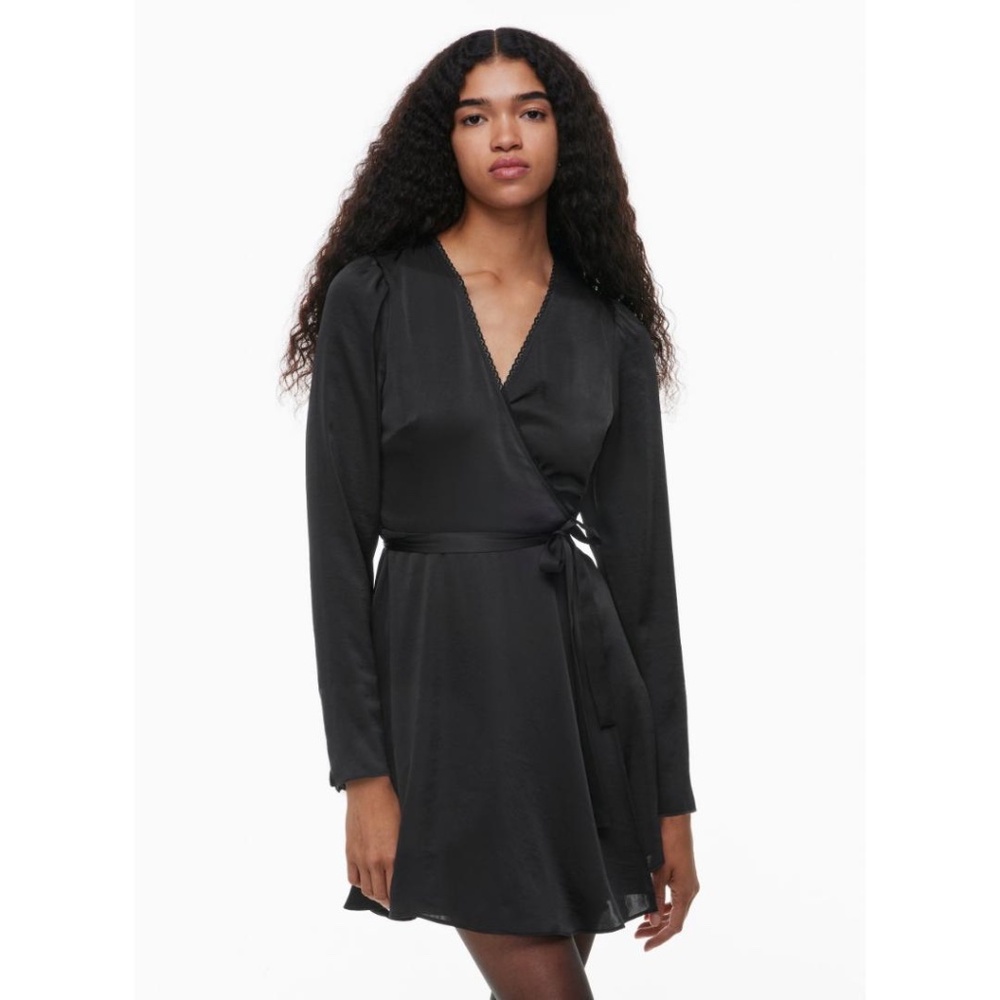Wilfred Black Satin Wrap Mini Dress
